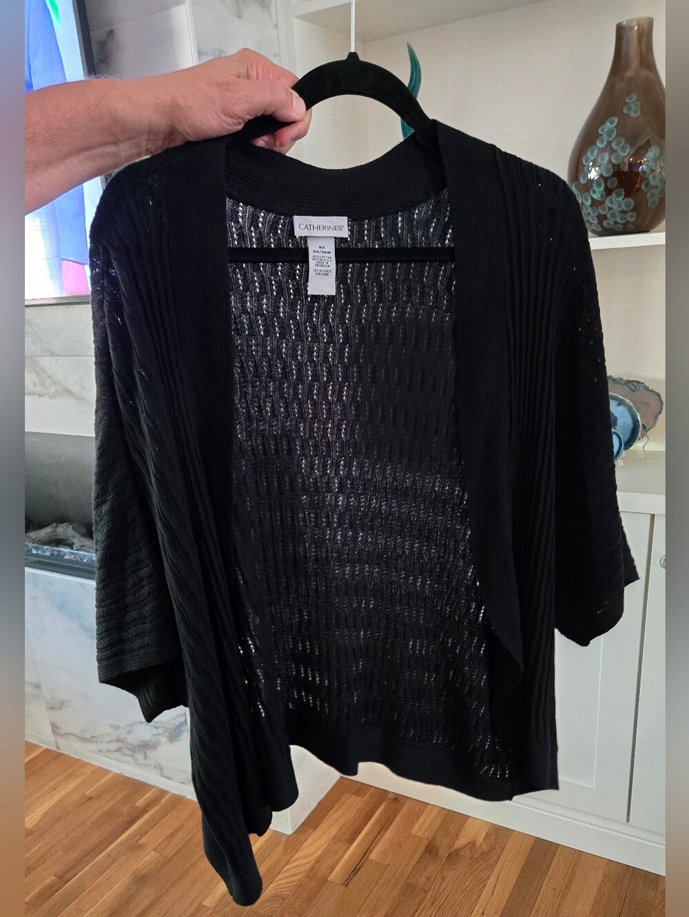 CATHERINES 5X Black Open-Front Ribbed Women’s Shrug/Sweater
